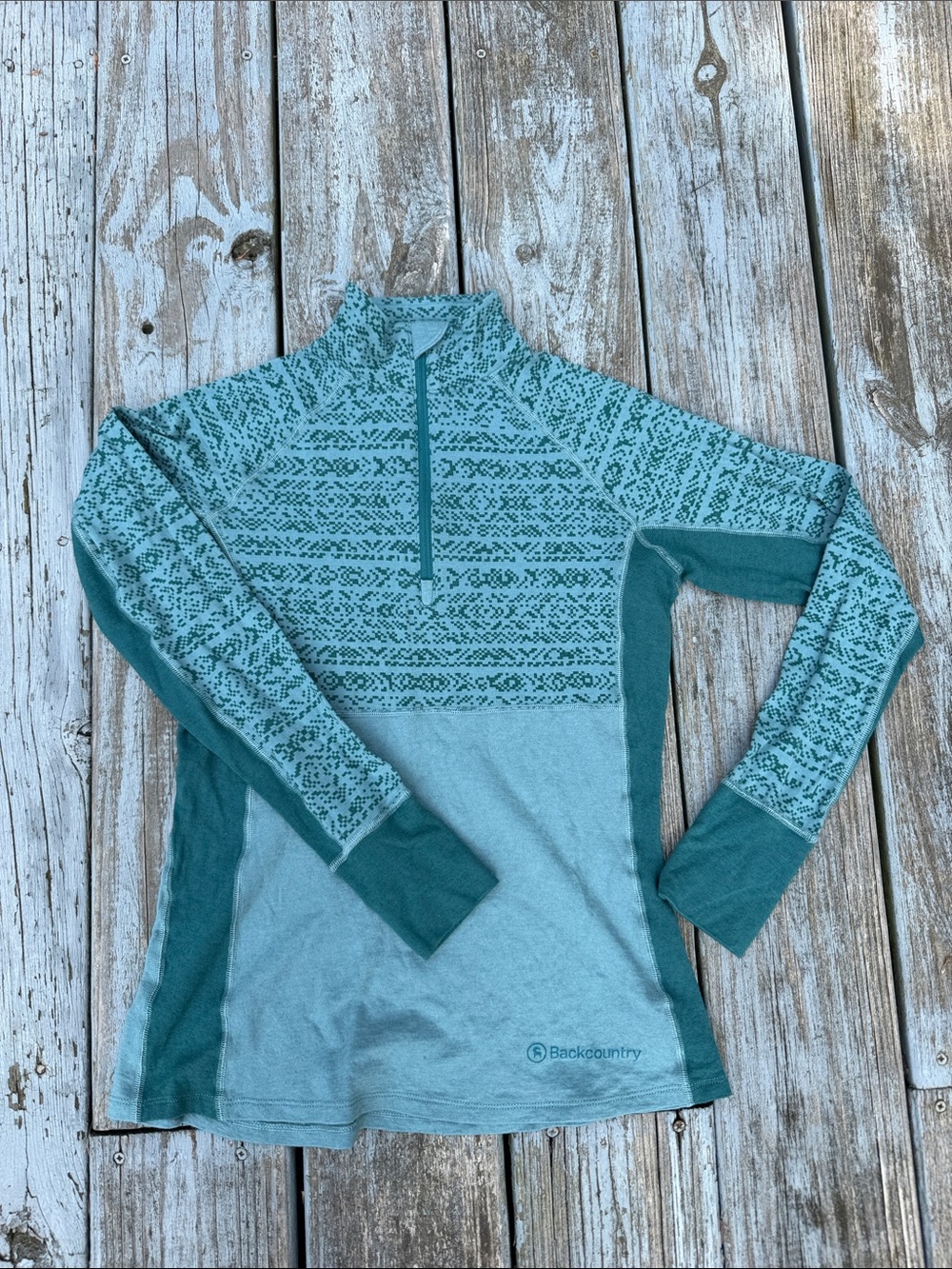 BackCountry Merino Teal Patterned Half-Zip Turtleneck Pullover Base Layer